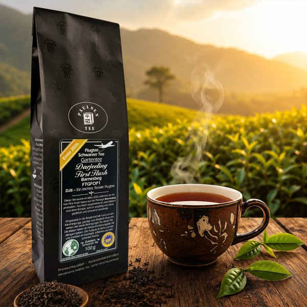 Flugtee 2026, Darjeeling First Flush, FTGFOP1, schwarzer Tee, Plantage Barnesbeg – DJ8