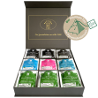 Exklusive Bio-Tee Geschenkbox mit 9 verschiedenen schwarzen, grünen & weißen Tees,  45 Pyramiden (135g), einzeln kuvertiert